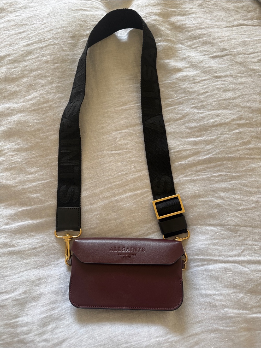All Saints Burgundy Leather Crossbody Bag